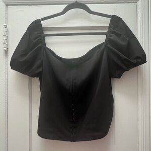 Unlined puff sleeve clasp hook corset top